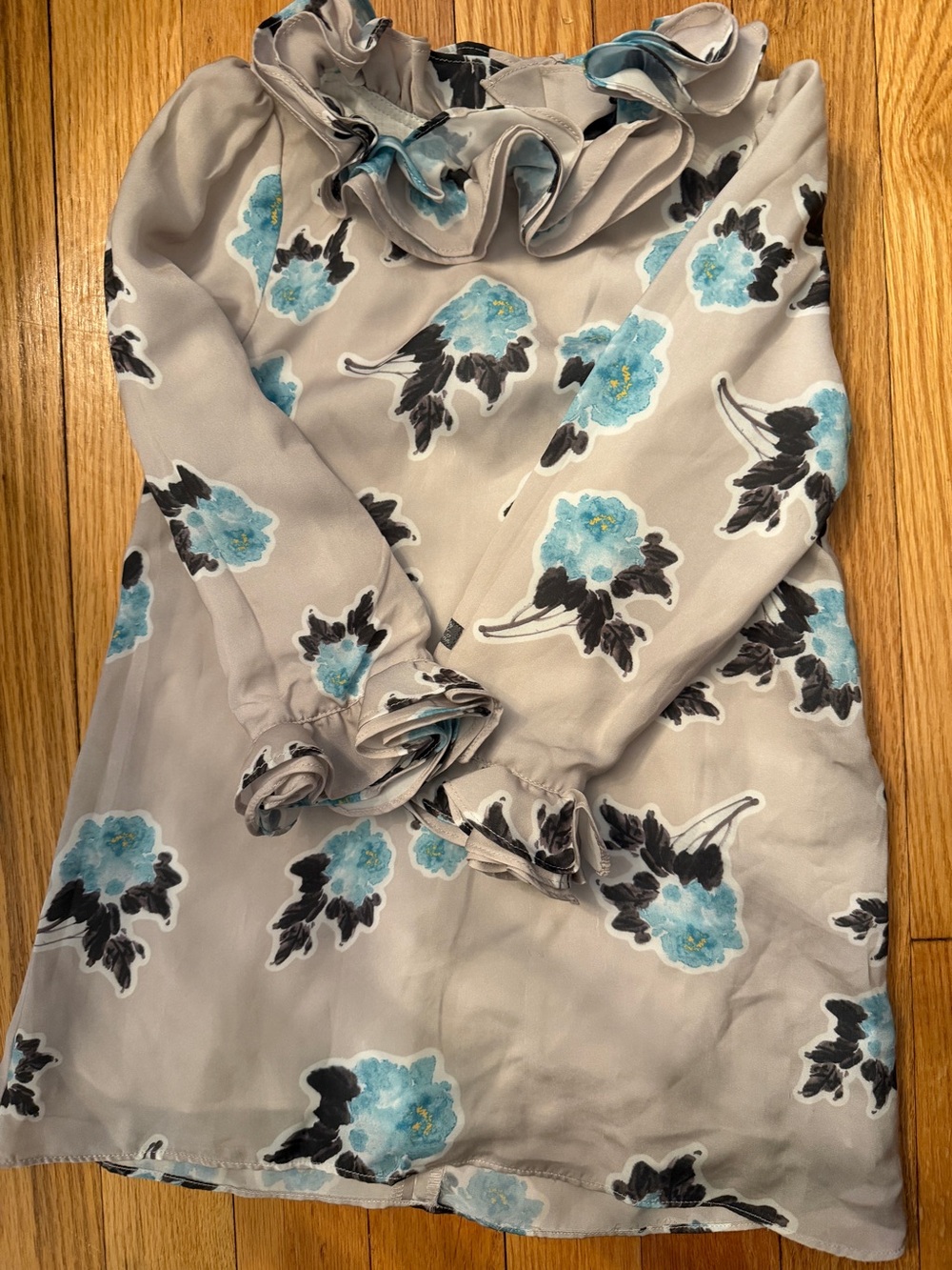 Lili Gaufrette Cream Dress with Blue Floral Accents